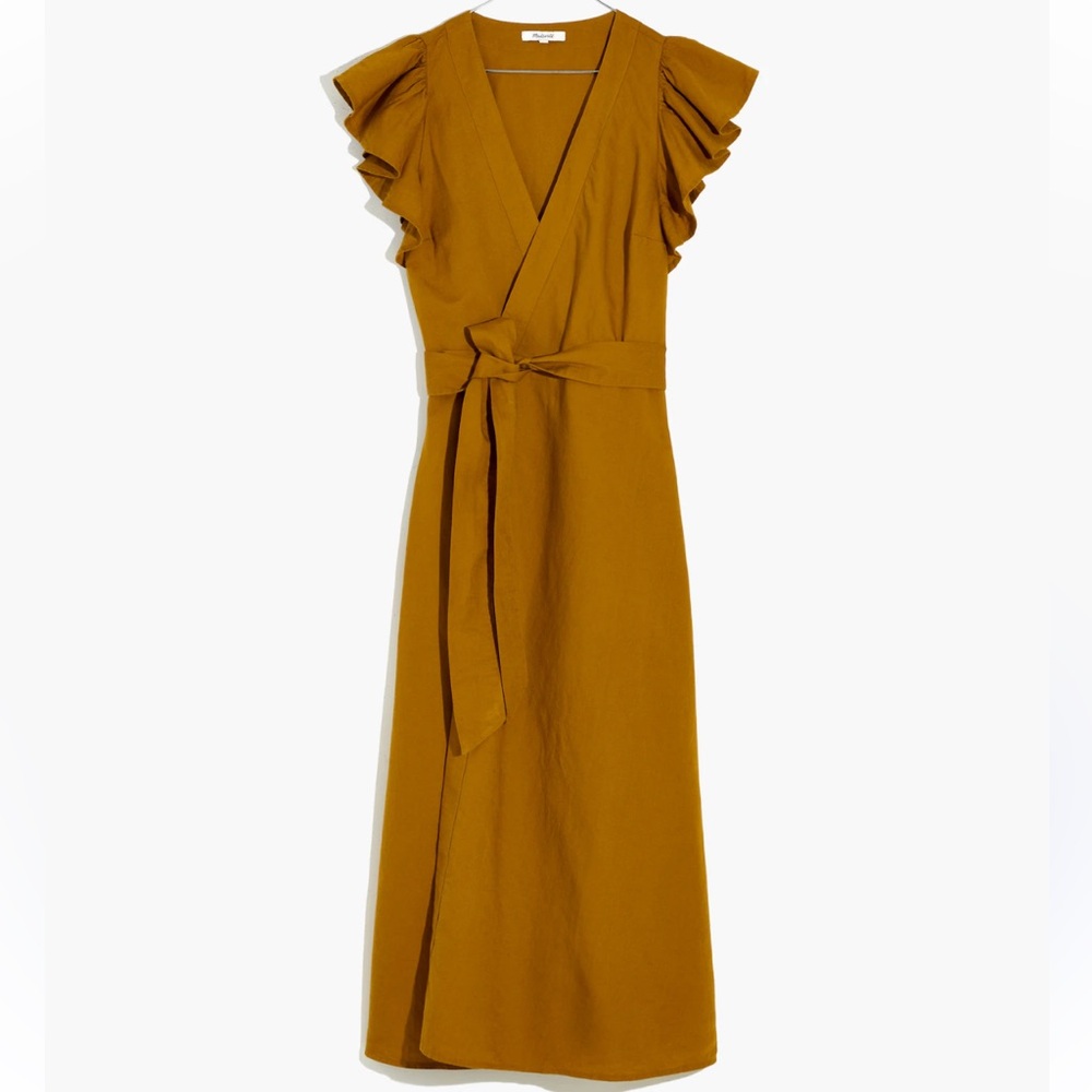 Madewell Yellow Ruffled Wrap Midi Dress